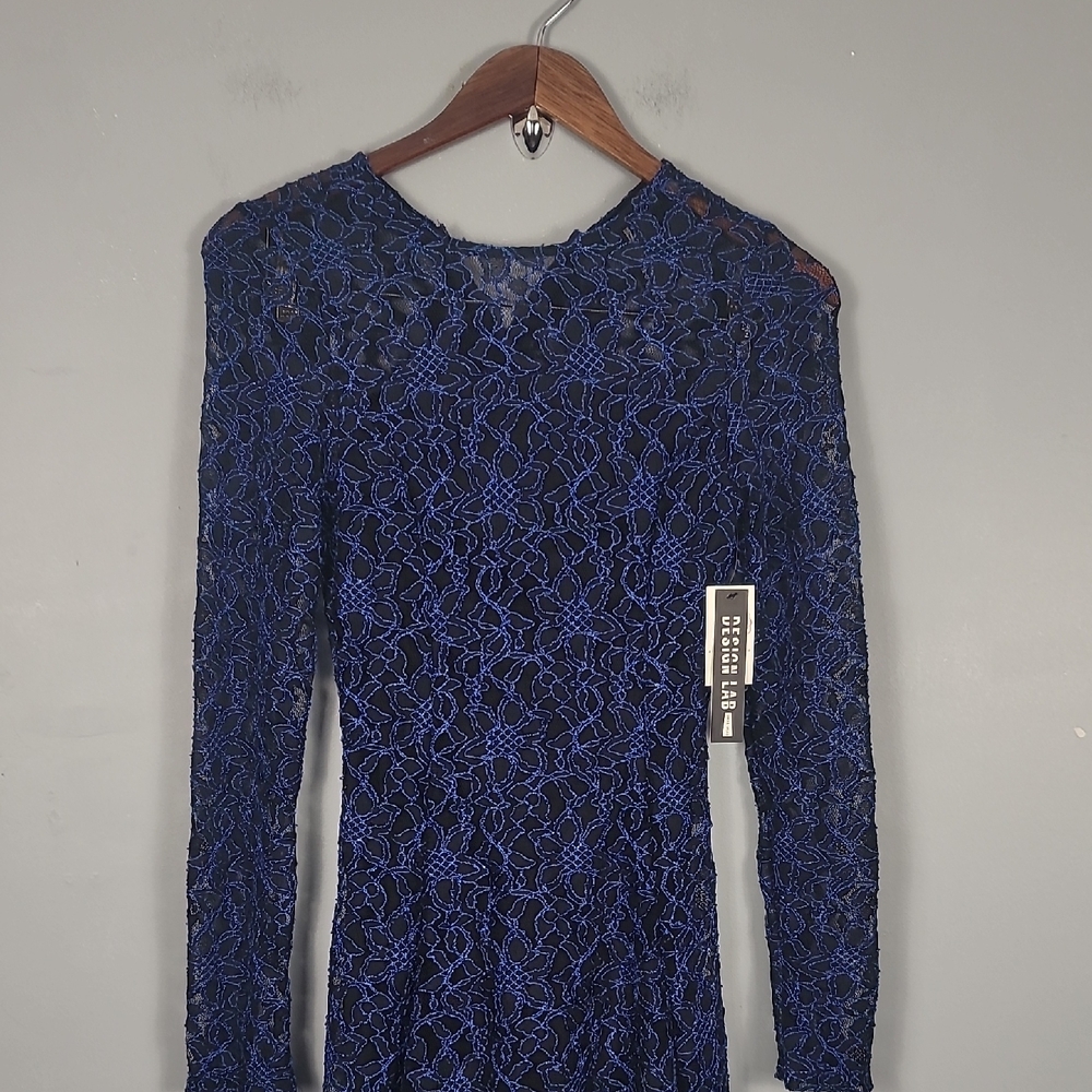 Design Lab Lord & Taylor Black and Blue Lace Mini Dress